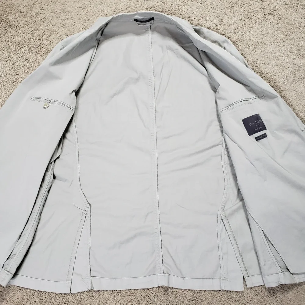 C-LAB NYC Mens 46L Blazer Garment Dyed Stretch Cotton Unlined Gray Lightweight